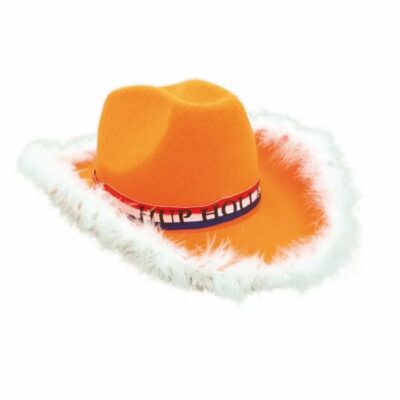 Cowboy hoed oranje met veren